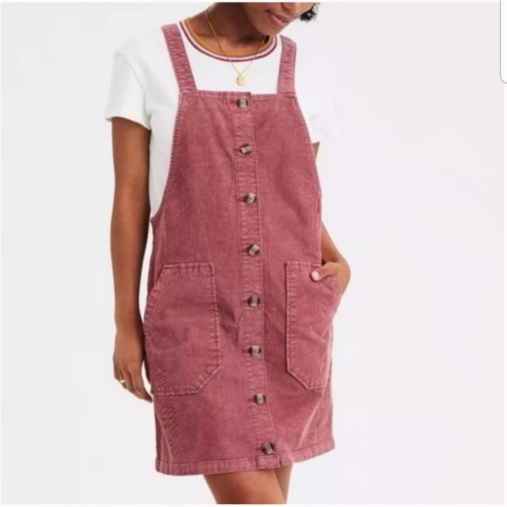 Pink corduroy overall dress
